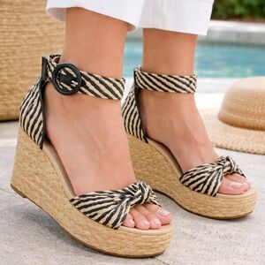On 34th Nihari Ankle-Strap Platform Wedge Raffia Black/Natural  size 9.5M